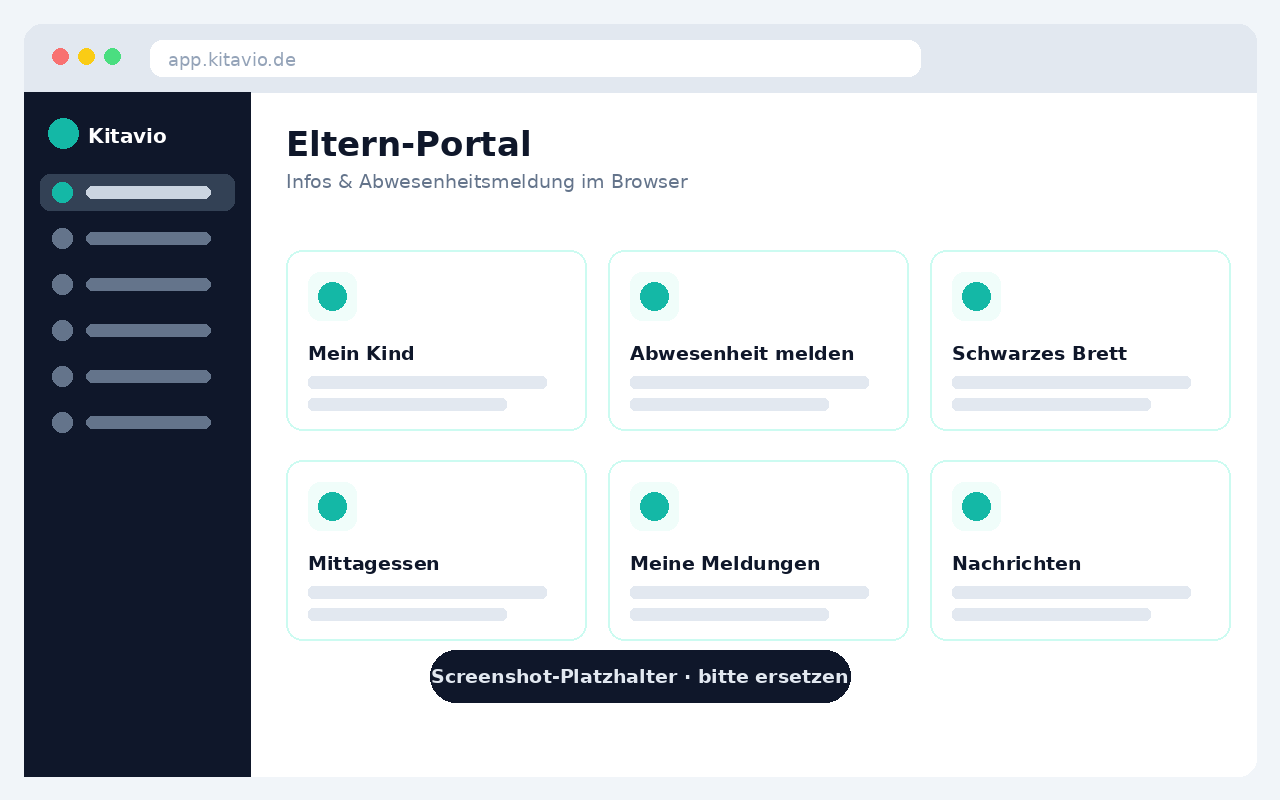 Screenshot des Eltern-Portals von Kitavio